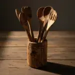 Olive Wood Utensil Holder for 5 Spoons - Image 9