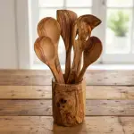 Olive Wood Utensil Holder for 5 Spoons - Image 6