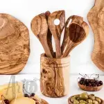 Olive Wood Utensil Holder for 5 Spoons - Image 3