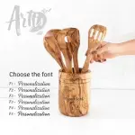Olive Wood Utensil Holder for 5 Spoons - Image 2