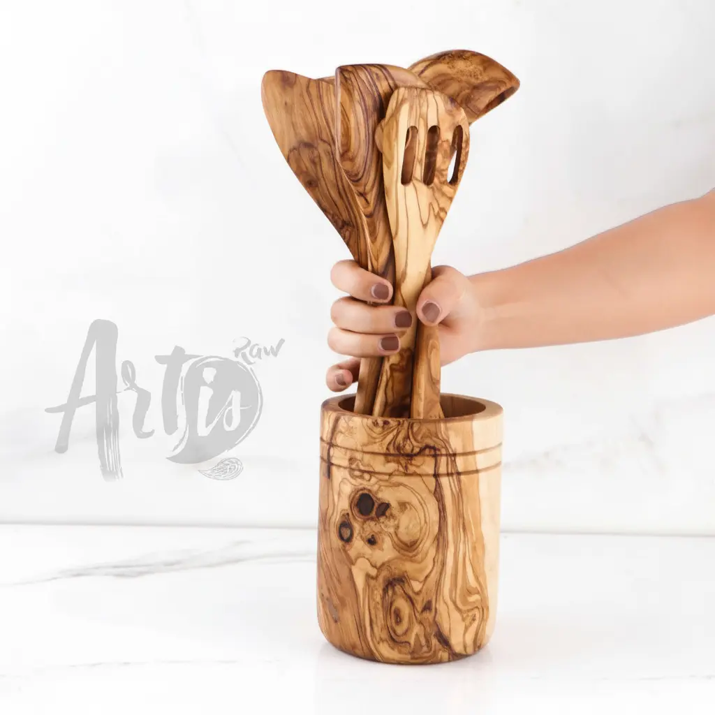 UG007_20251031_165441_691869_1 Olive Wood Utensil Holder for 5 Spoons - Image 1