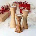 Set of 3 Tunisian Olive Wood Candle Holders