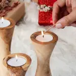 Set of 3 Tunisian Olive Wood Candle Holders - Image 4