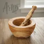 Tunisian Olive Wood Mortar and Pestle - Image 9