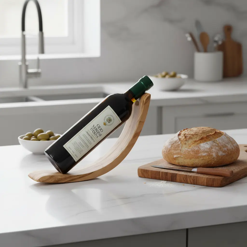 Vintage Olive Wood Bottle Holder with Beeswax - Image 4