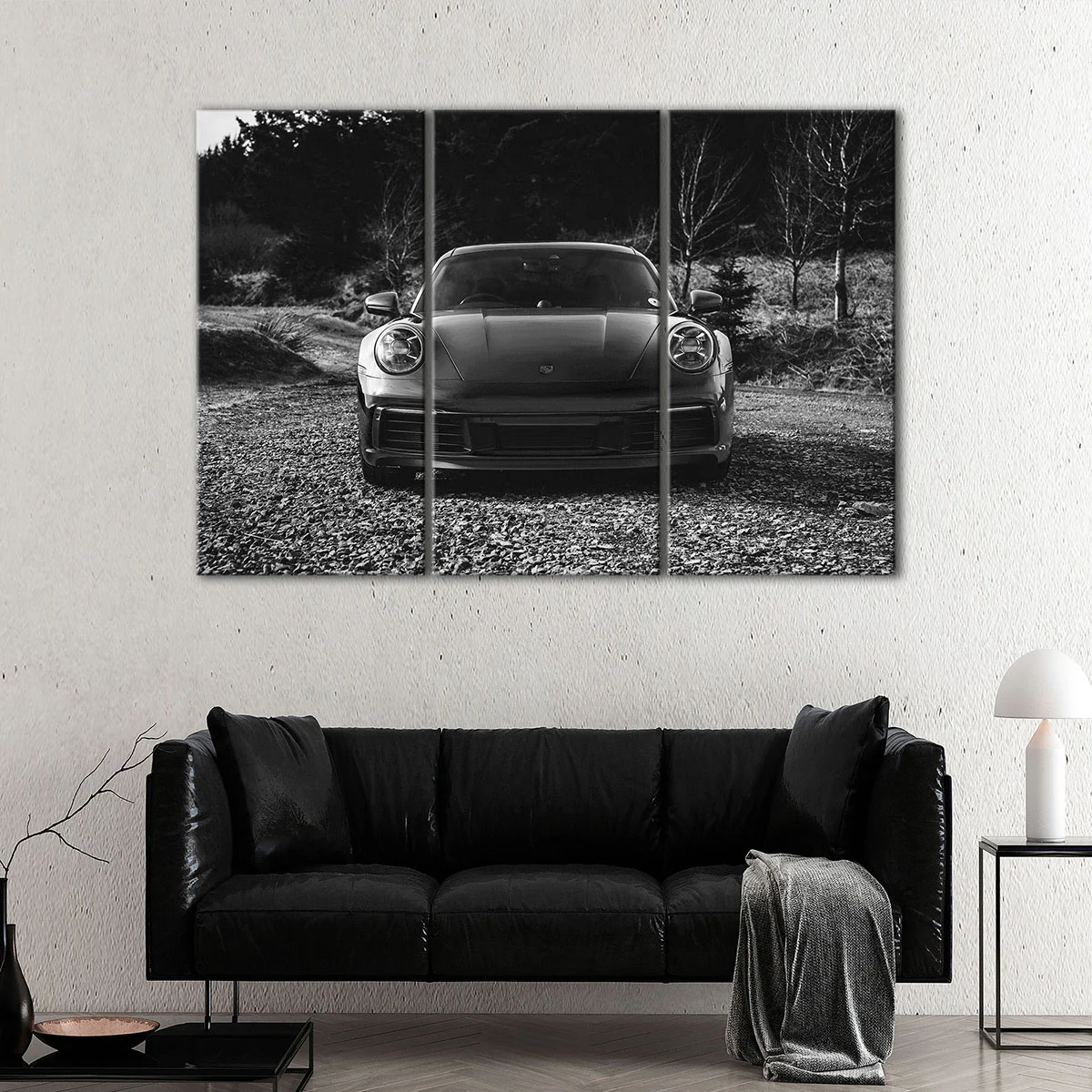 Black & White Porsche canvas art