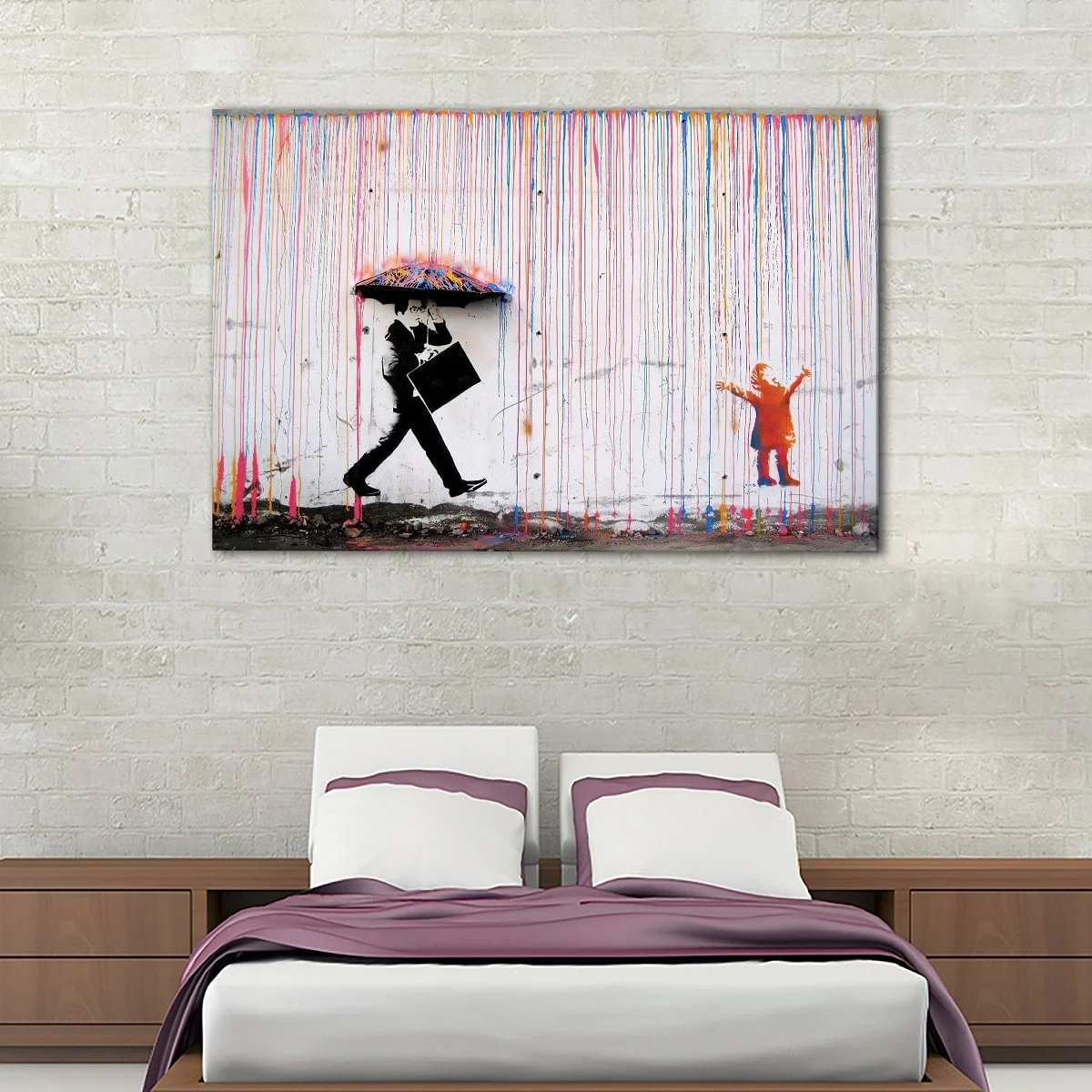 Banksy Colored Rain canvas art