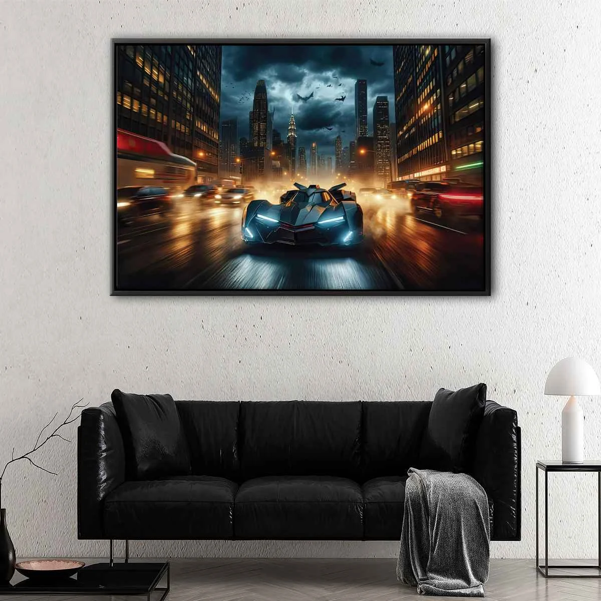 Batmobile in Fire canvas art