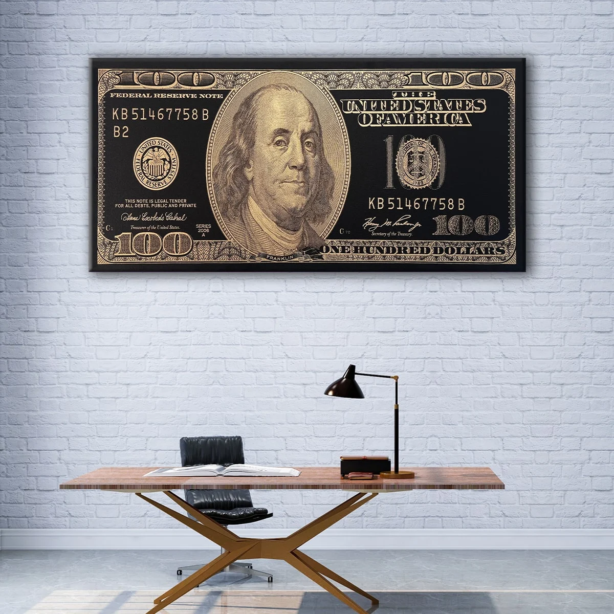 Golden 100 Dollar Bill canvas art
