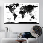 Black & White Push Pin World Map - Image 4