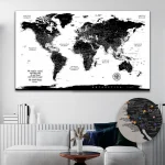 Black & White Push Pin World Map - Image 2
