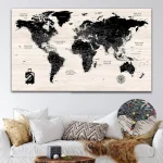 Modern Wood World Map with Push Pins