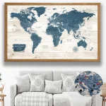 Rustic World Map with Push Pins - Image 3