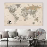 Vintage World Map with Push Pins