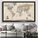 Vintage World Map with Push Pins - Image 3