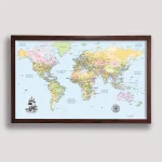 atlas world map walnut frame