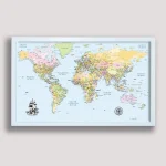 atlas world map white frame