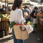 Straw and Leather Handbag - Image 4