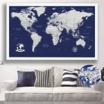 Navy Blue World Map with Push Pins