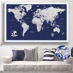 Navy Blue World Map with Push Pins - Image 4
