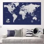 Navy Blue World Map with Push Pins - Image 2